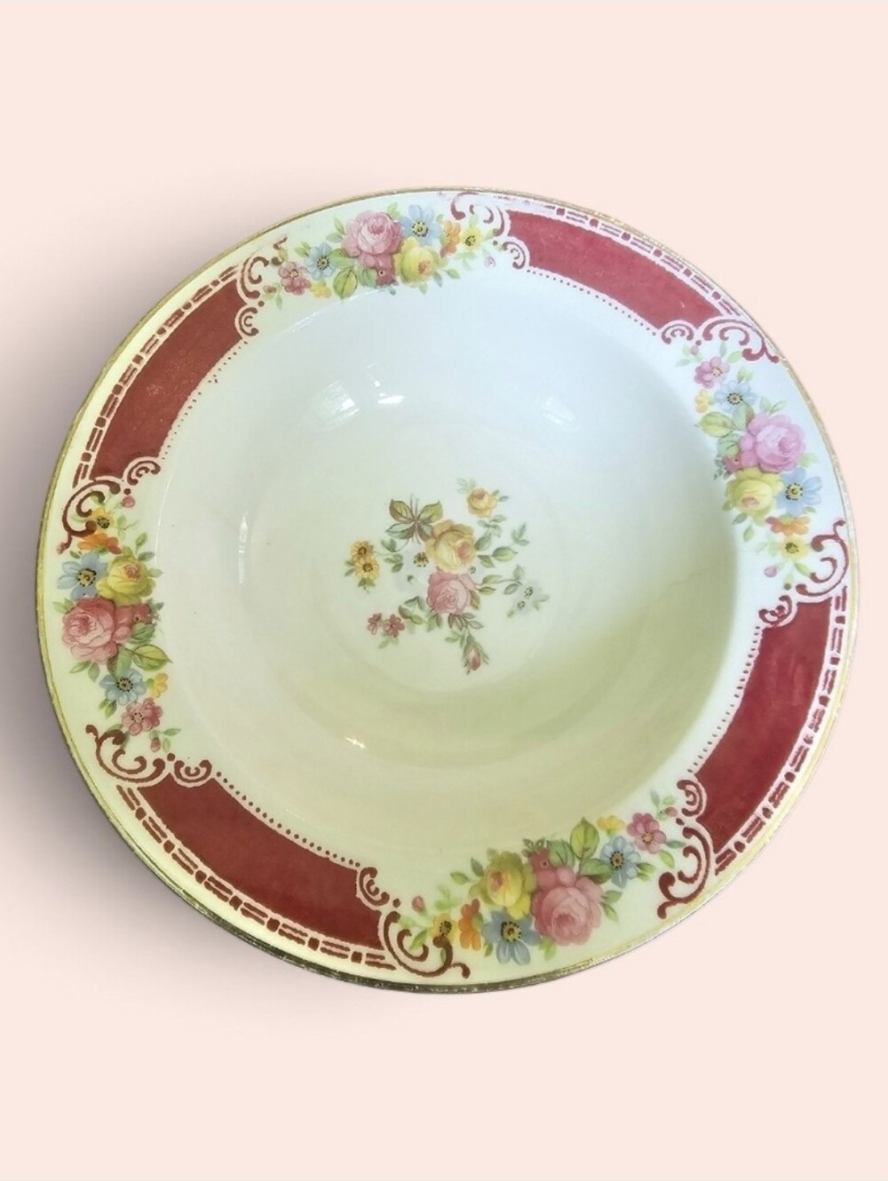 Vintage 5.75" Homer Laughlin Brittany Floral Roses Gold Trim Fruit Bowl A39N6